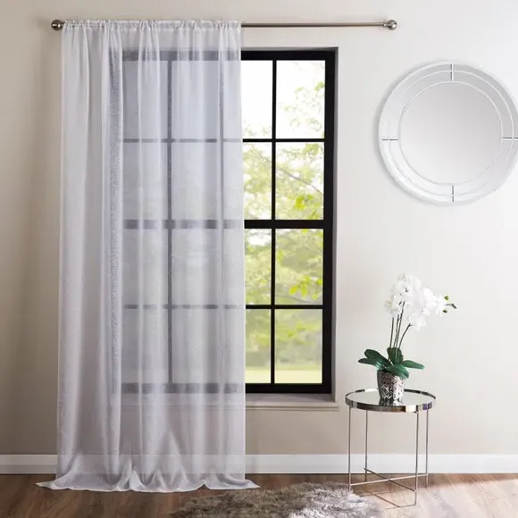 Slot Top Voile Panel - Silver, Metallic Print