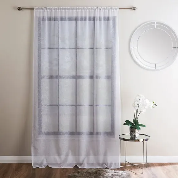 Slot Top Voile Panel - Silver, Metallic Print