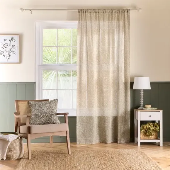 Slot Top Voile Panel - Soft Olive, Polyester Linen