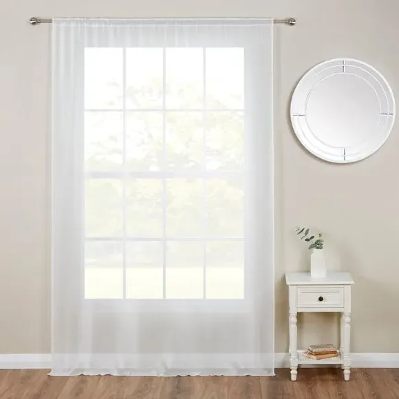 Slot Top Voile Panel - White, Faux Silk