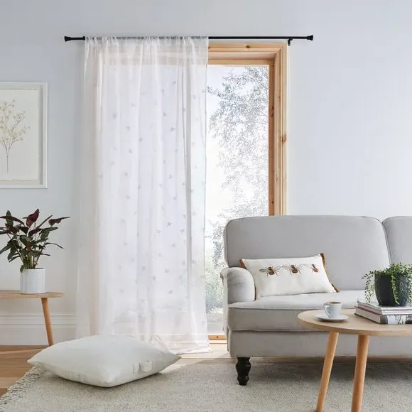 Slot Top Voile Panel with Bee Print - White