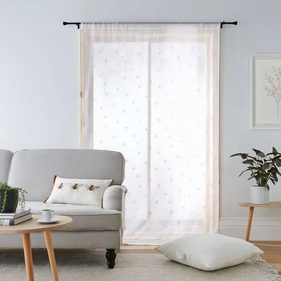 Slot Top Voile Panel with Bee Print - White