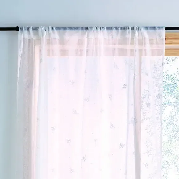 Slot Top Voile Panel with Bee Print - White image