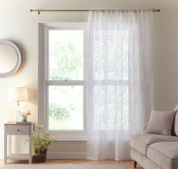 Slot Top Voile Panel with Embroidery - White