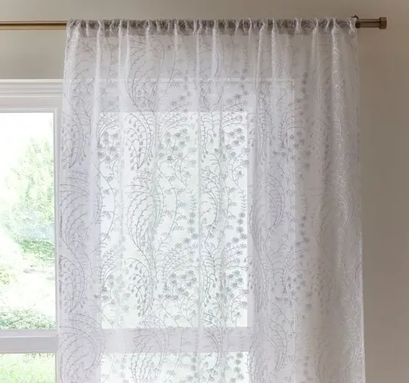 Slot Top Voile Panel with Embroidery - White image