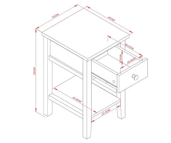 Small Bedside Table with Drawer - White