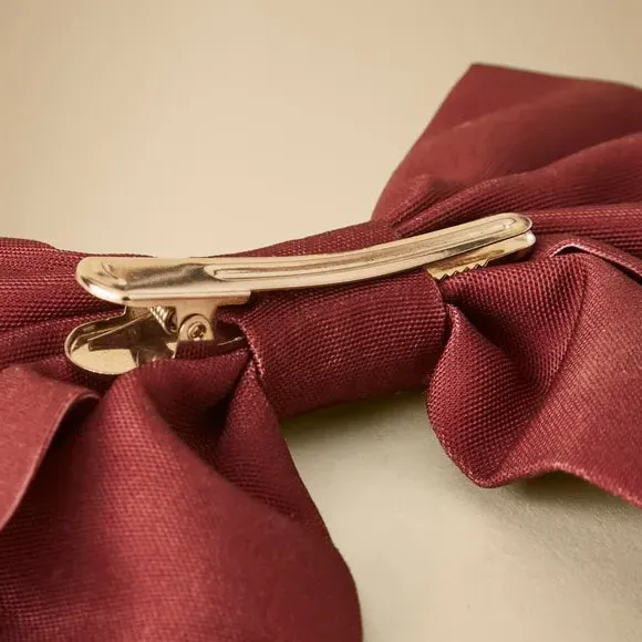 Small Bow Clip Decoration - Red, Polyester