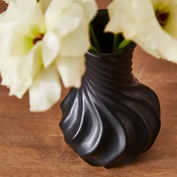 Small Bud Vase with Twist Design - Black, Ceramic