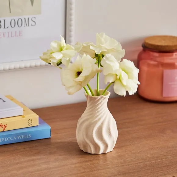 Small Bud Vase with Twist Design - Natural, Ceramic