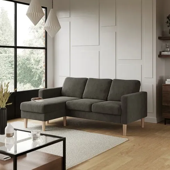 Small Corner Chaise Sofa - Charcoal, Corduroy image