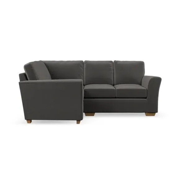 Small Corner Sofa with Flared Arms - Charcoal, Velvet