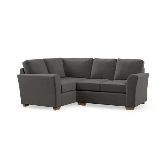 Small Corner Sofa with Flared Arms - Charcoal, Velvet