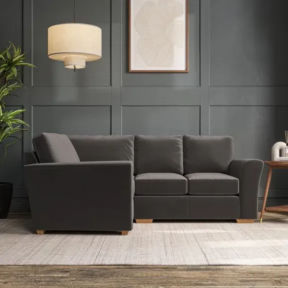 Small Corner Sofa with Flared Arms - Charcoal, Velvet image