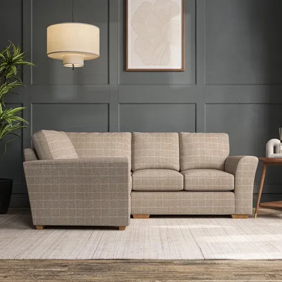 Small Corner Sofa with Flared Arms - Natural, Check