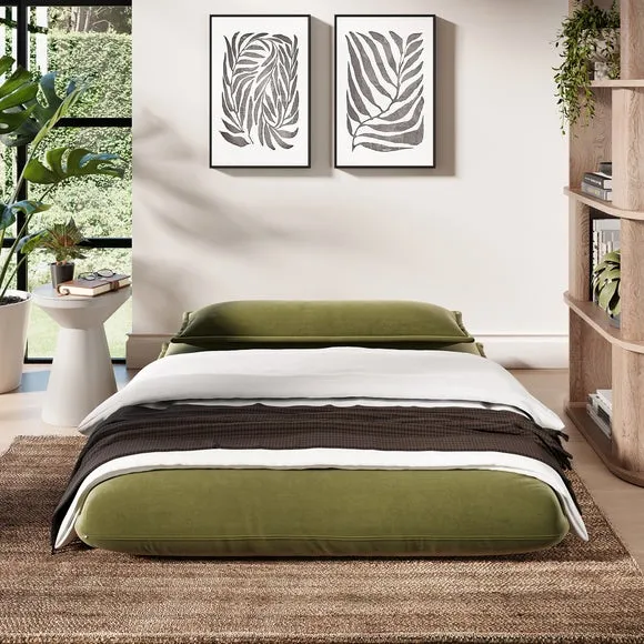 Small Double Foldable Sofabed - Olive, Velvet