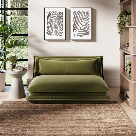 Small Double Foldable Sofabed - Olive, Velvet