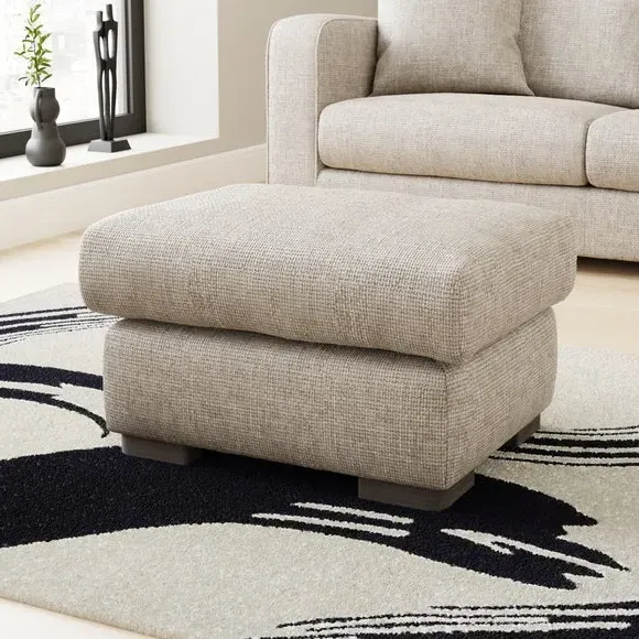 Small Footstool with Piped Edge - Mushroom, Chenille image