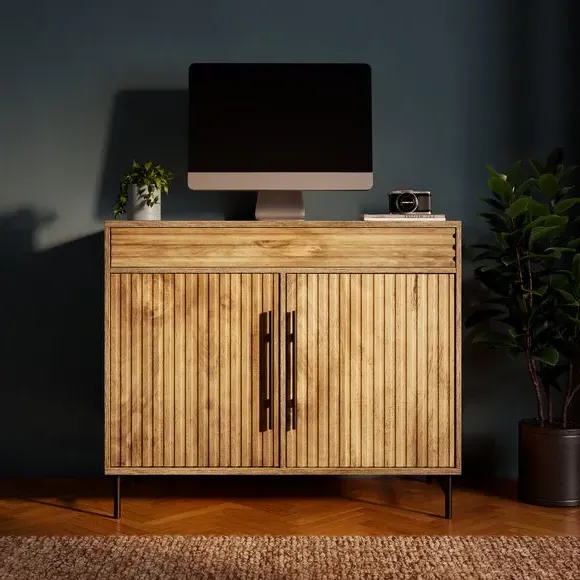 Small Hideaway Desk with Storage - Wood image