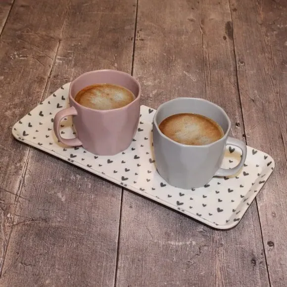 Small Rectangle Tray Heart Print - Black/White