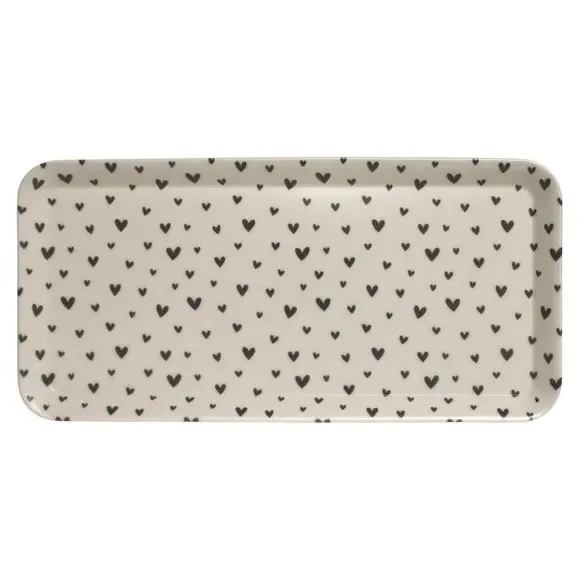 Small Rectangle Tray Heart Print - Black/White image