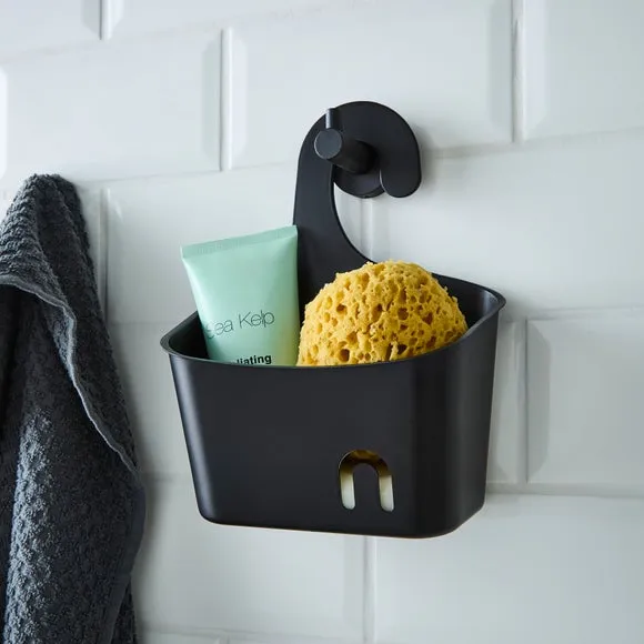 Small Shower Caddy with Hook - Black, Plastic
