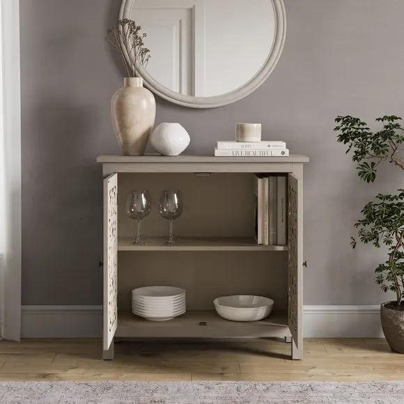 Small Sideboard with Carved Doors - Grey