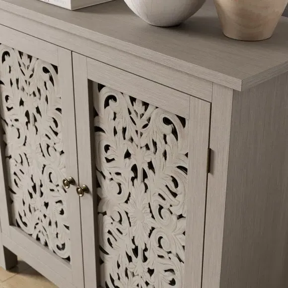Small Sideboard with Carved Doors - Grey