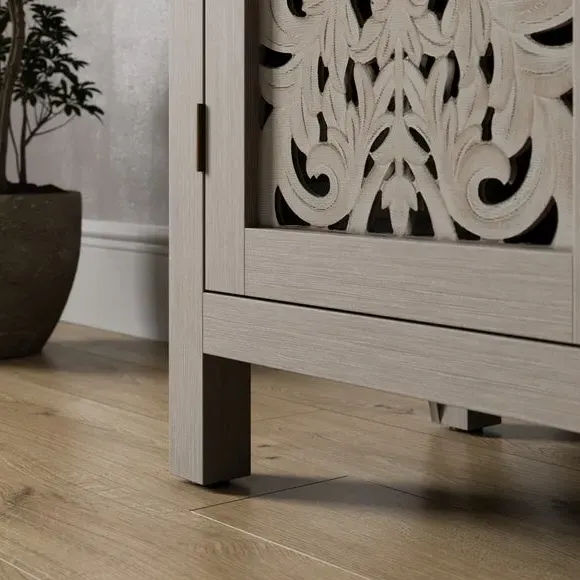 Small Sideboard with Carved Doors - Grey