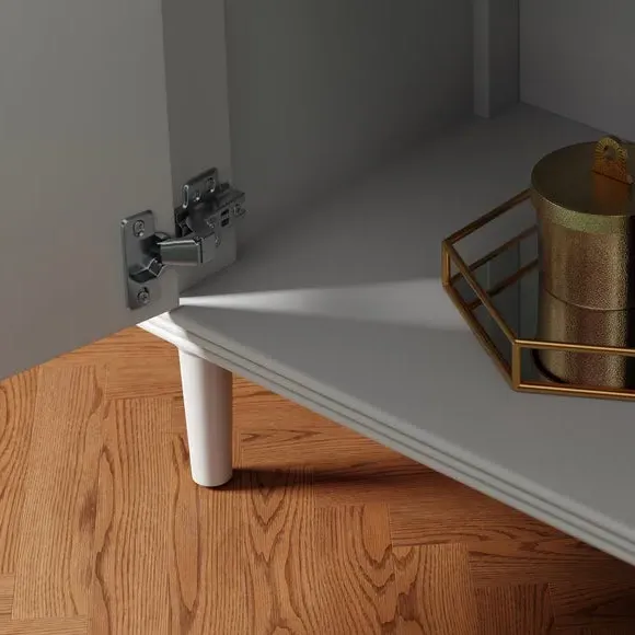 Small Sideboard with Carved Doors - White, Pine