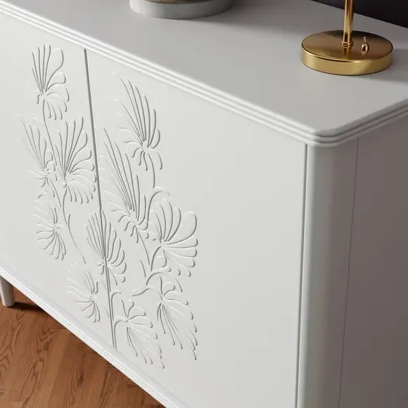 Small Sideboard with Carved Doors - White, Pine