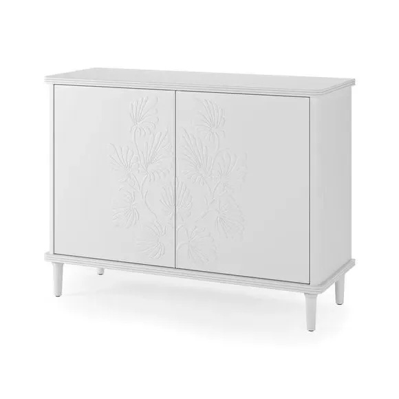 Small Sideboard with Carved Doors - White, Pine