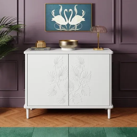 Small Sideboard with Carved Doors - White, Pine image