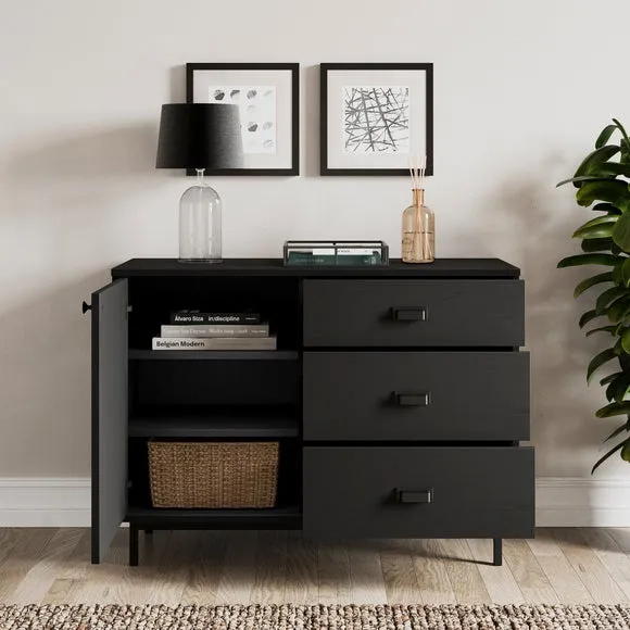 Small Sideboard with Drawers - Black Oak