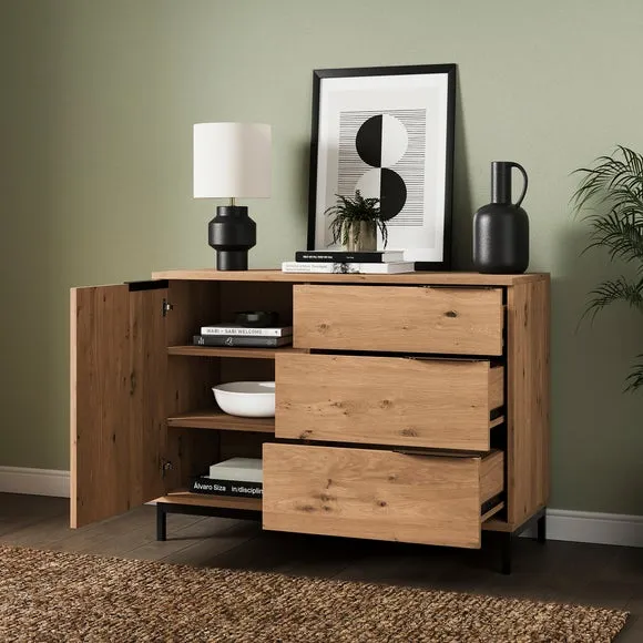 Small Sideboard with Metal Legs - Oak, Wood