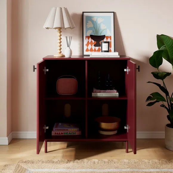 Small Sideboard with Ribbed Detail - Burgundy, Wood