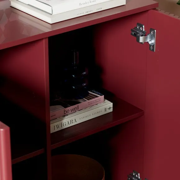 Small Sideboard with Ribbed Detail - Burgundy, Wood