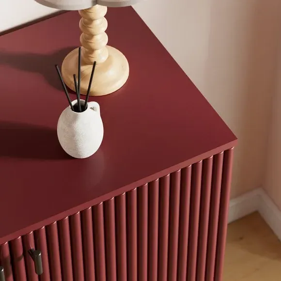 Small Sideboard with Ribbed Detail - Burgundy, Wood