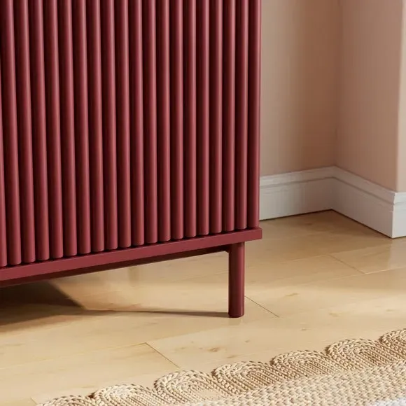Small Sideboard with Ribbed Detail - Burgundy, Wood