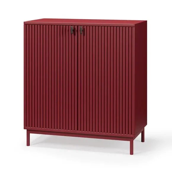 Small Sideboard with Ribbed Detail - Burgundy, Wood