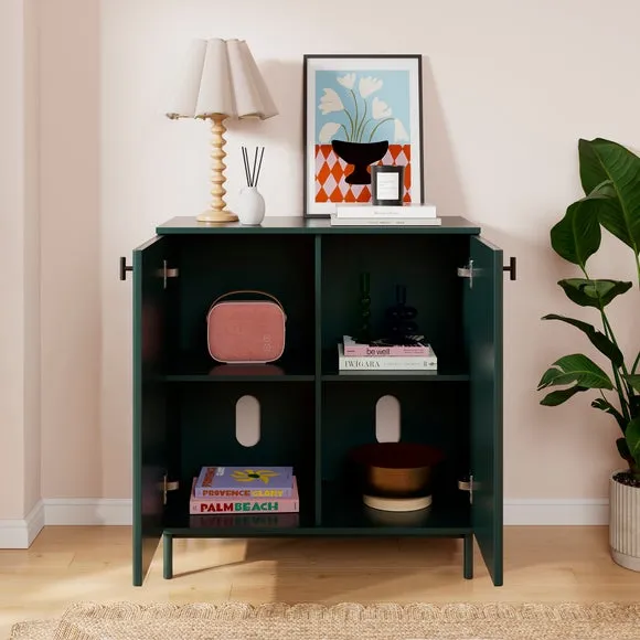 Small Sideboard with Ribbed Detail - Green, Wood