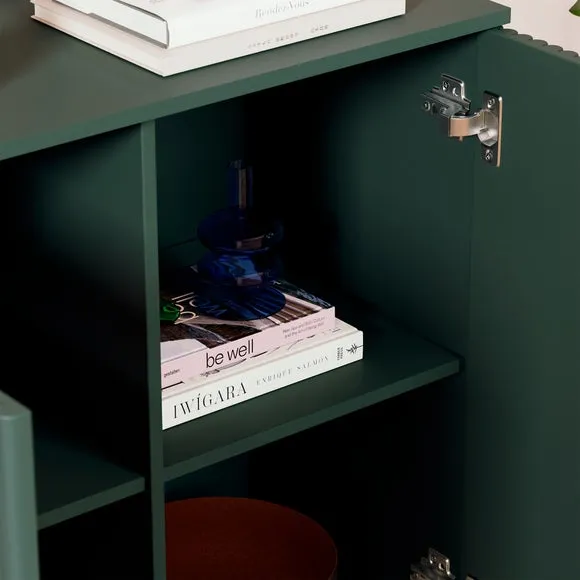 Small Sideboard with Ribbed Detail - Green, Wood