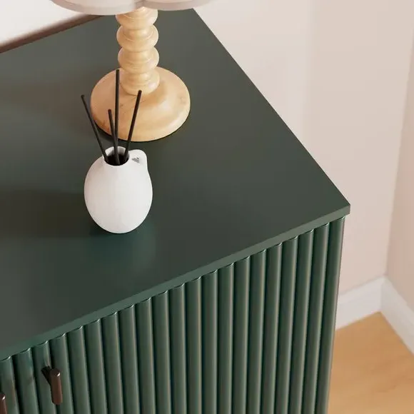 Small Sideboard with Ribbed Detail - Green, Wood