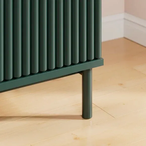 Small Sideboard with Ribbed Detail - Green, Wood