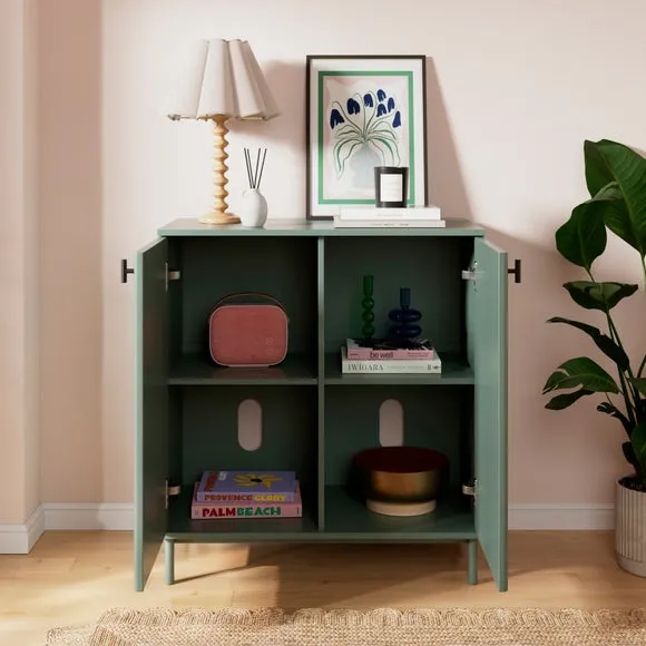 Small Sideboard with Ribbed Detail - Green, Wood