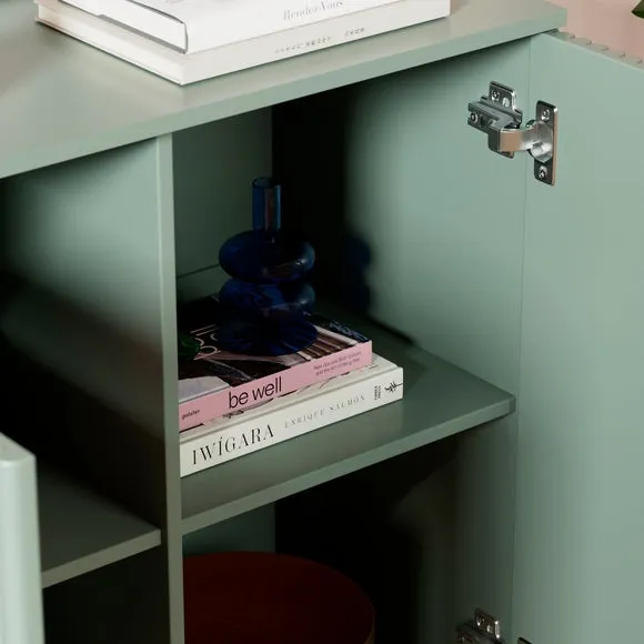 Small Sideboard with Ribbed Detail - Green, Wood