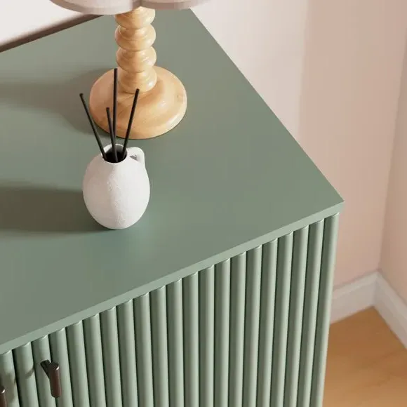 Small Sideboard with Ribbed Detail - Green, Wood