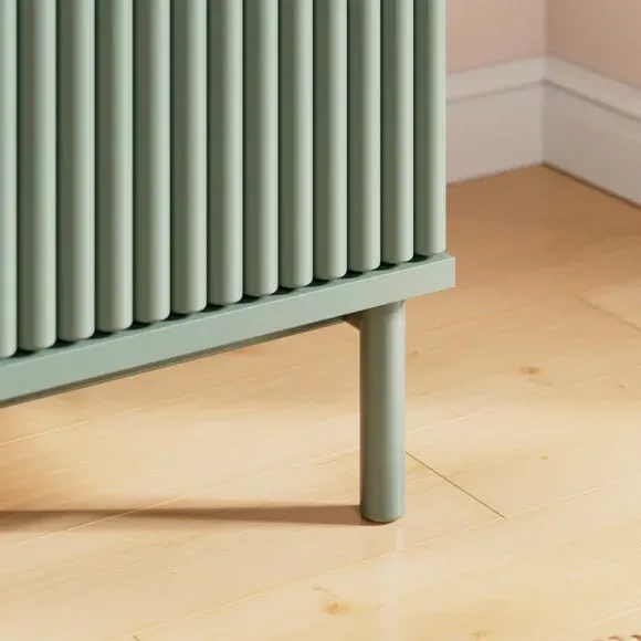 Small Sideboard with Ribbed Detail - Green, Wood