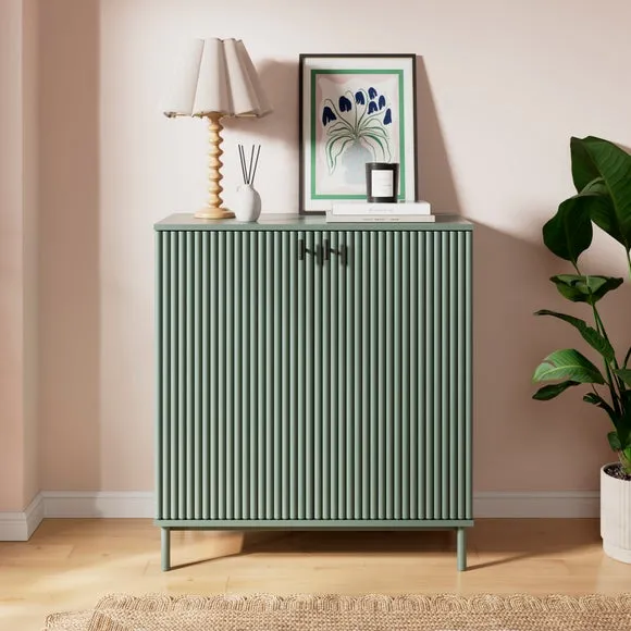 Small Sideboard with Ribbed Detail - Green, Wood