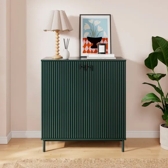 Small Sideboard with Ribbed Detail - Green, Wood