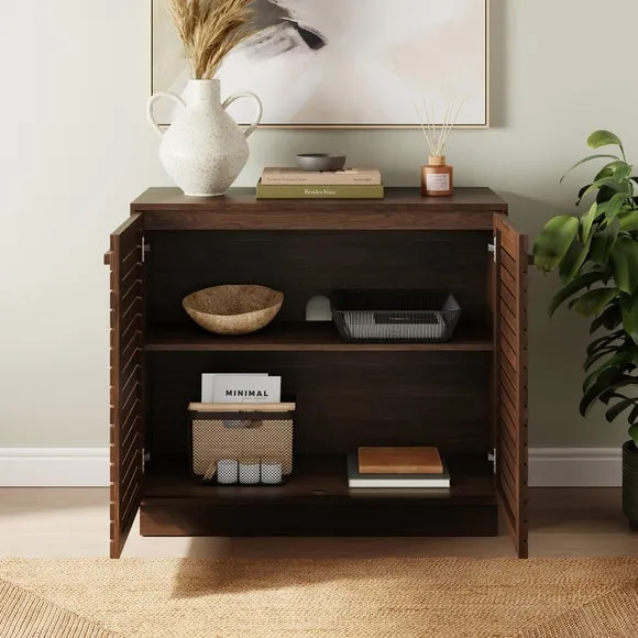 Small Sideboard with Slatted Front - Dark Wood